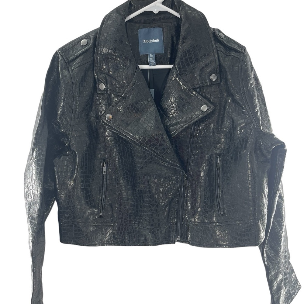 NWT Modcloth Crocodile Rock Faux Leather Black Jacket XL